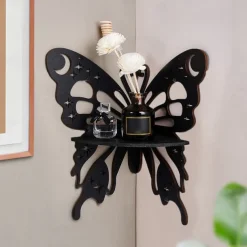 Elegant Wooden Butterfly Single Tier Wall Shelf for Home Decor and Storage