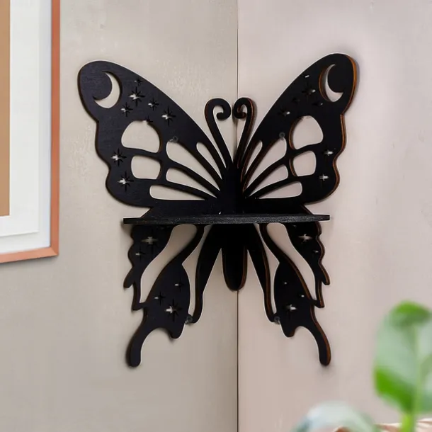 Elegant Wooden Butterfly Single Tier Wall Shelf for Home Decor and Storage