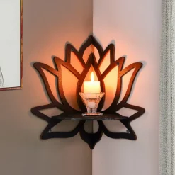 Elegant Wooden Lotus Single Tier Wall Shelf for Home Decor and Storage