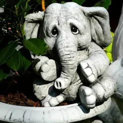 Elephant Figurine Ornament - Resin Animal Garden Statue for Outdoor, Patio, Home Decor - Versatile Hanging Attachment for All Season Celebrations Including Christmas, Halloween, Easter