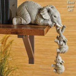Elephant Resin Ornaments Three-piece Decorations 3 Elephant Mothers and Two Babies Hanging on The Edge of Handicraft Statues