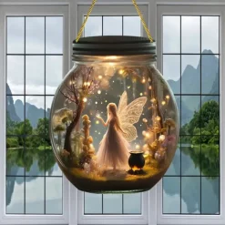 Elf-Themed Agate Shaped Light Catcher - Multifunctional Fairy Princess Plaque for Bedroom, Living Room, Kitchen, Door, Window, Garden Decoration