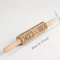 Embossing Rolling Pin (13.77''x1.77''), Wooden Rolling Pin, Square Flower Pattern Dough Roller, For Pizza, Pie, Cookies, Dumplings, Noodles, And More, Kitchen Utensils, Kitchen Gadgets, Kitchen Accessories, Home Kitchen Items