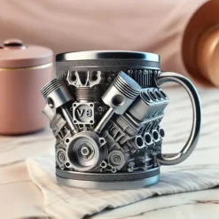 Engines Stainless Steel Mug, Creative Resin and Stainless Steel Coffee Cup, Unique Personality Drinkware, Stylish Whiskey Glass, Perfect Gift and Decorative Figurine for Home and Office