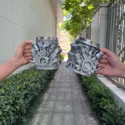 Engines Stainless Steel Mug, Creative Resin and Stainless Steel Coffee Cup, Unique Personality Drinkware, Stylish Whiskey Glass, Perfect Gift and Decorative Figurine for Home and Office