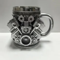 Engines Stainless Steel Mug, Creative Resin and Stainless Steel Coffee Cup, Unique Personality Drinkware, Stylish Whiskey Glass, Perfect Gift and Decorative Figurine for Home and Office