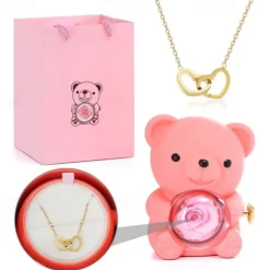 Eternal Rose Bear with Necklace,Valentines Day Gifts for Her Romantic Gift for Valentines Day, Wedding, Mothers Day and Anniversary