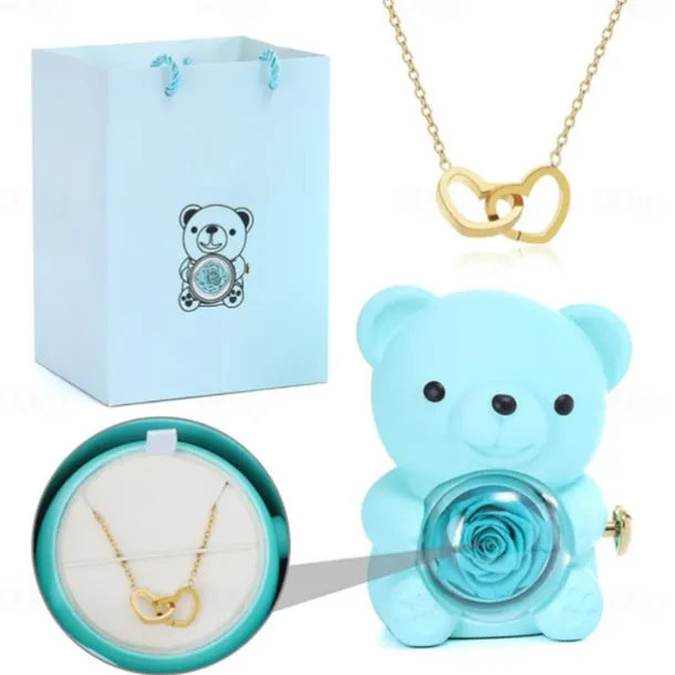Eternal Rose Bear with Necklace,Valentines Day Gifts for Her Romantic Gift for Valentines Day, Wedding, Mothers Day and Anniversary