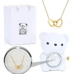 Eternal Rose Bear with Necklace,Valentines Day Gifts for Her Romantic Gift for Valentines Day, Wedding, Mothers Day and Anniversary