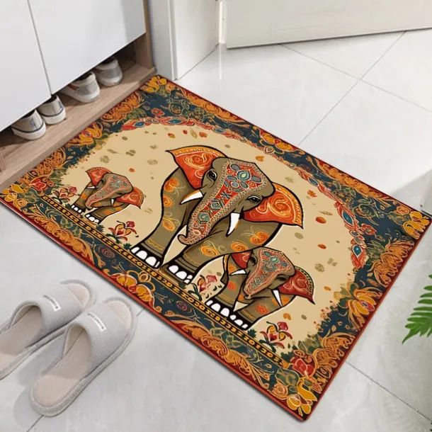 Ethnic Elephant Door Mat Floor mats Washable Rugs Kitchen Mat Non-Slip Oil Proof Area Rug Indoor Outdoor Mat Bedroom Decor Bathroom Mat Entrance Rug