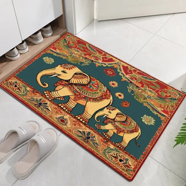 Ethnic Elephant Door Mat Floor mats Washable Rugs Kitchen Mat Non-Slip Oil Proof Area Rug Indoor Outdoor Mat Bedroom Decor Bathroom Mat Entrance Rug