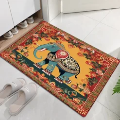 Ethnic Elephant Door Mat Floor mats Washable Rugs Kitchen Mat Non-Slip Oil Proof Area Rug Indoor Outdoor Mat Bedroom Decor Bathroom Mat Entrance Rug