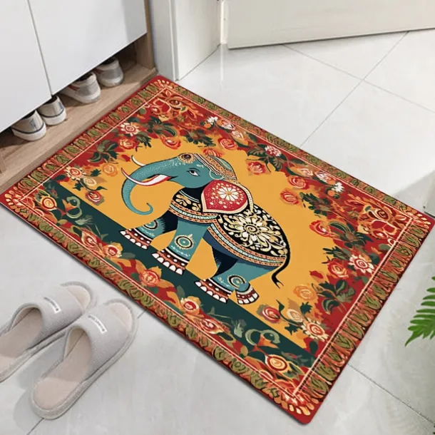 Ethnic Elephant Door Mat Floor mats Washable Rugs Kitchen Mat Non-Slip Oil Proof Area Rug Indoor Outdoor Mat Bedroom Decor Bathroom Mat Entrance Rug