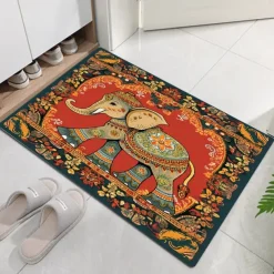 Ethnic Elephant Door Mat Floor mats Washable Rugs Kitchen Mat Non-Slip Oil Proof Area Rug Indoor Outdoor Mat Bedroom Decor Bathroom Mat Entrance Rug