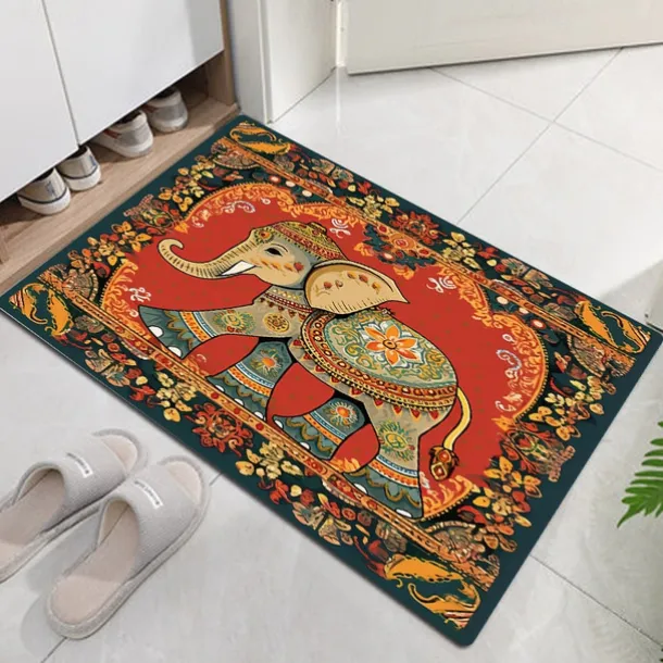 Ethnic Elephant Door Mat Floor mats Washable Rugs Kitchen Mat Non-Slip Oil Proof Area Rug Indoor Outdoor Mat Bedroom Decor Bathroom Mat Entrance Rug