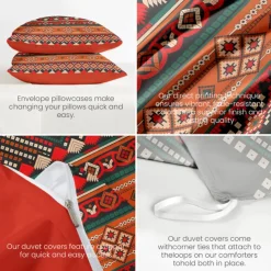 Ethnic Vintage Duvet Cover Full Size Bedding Set Bed Sets Quilt Cover Soft Lightweight Comforter Cover with 2 Pillowcases for Summer Spring
