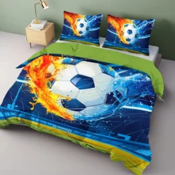 European Cup Football 3D Print 3-piece Duvet Set for Hotel Bedroom Hotel Football Fan Bedding Comfort Set 1 Duvet Cover 2 Pllowcases Queen Size Bed Set