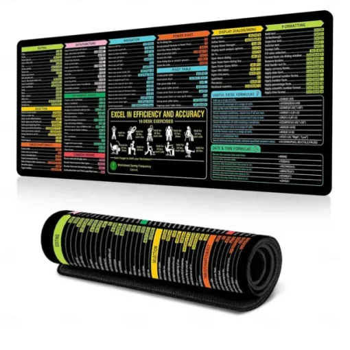 Excel Cheat Sheet Desk Mat, XL Mouse Pad with Shortcuts, 31.5"x11.8" or 35.4"x15.7", Desk Protector, Non-Slip, Waterproof, Office Work & Gaming, Productivity Gift for Professionals & Students