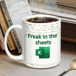 Excel Coffee Mug, Funny Gifts for Women Men Freak In The Sheets Mug Gifts for Boss CPA Friend Coworkers Accountant White Ceramic Office Mug 11.8 oz