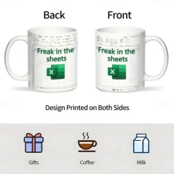 Excel Coffee Mug, Funny Gifts for Women Men Freak In The Sheets Mug Gifts for Boss CPA Friend Coworkers Accountant White Ceramic Office Mug 11.8 oz