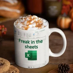 Excel Coffee Mug, Funny Gifts for Women Men Freak In The Sheets Mug Gifts for Boss CPA Friend Coworkers Accountant White Ceramic Office Mug 11.8 oz