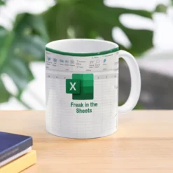 Excel Mug, Funny Office Ceramic Coffee Cup 330ml/12oz, Spreadsheet Themed White Collar Gift for Coworker, Analyst, Accountant, Boss, Work Desk Decor