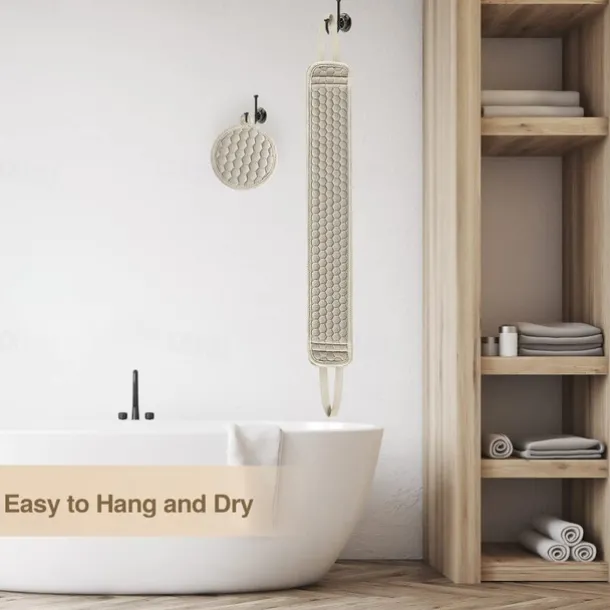 Exfoliating Back Scrubber & Exfoliating Sponge Pad Set for Shower, Bath Shower Scrubber for Men and Women, Luffa Scrubber to Deep Clean Relax Your Body (33 inch & 3.8 inch)