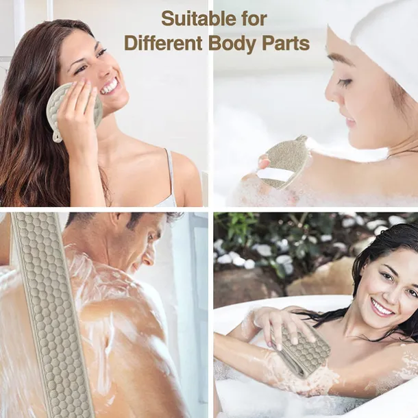 Exfoliating Back Scrubber & Exfoliating Sponge Pad Set for Shower, Bath Shower Scrubber for Men and Women, Luffa Scrubber to Deep Clean Relax Your Body (33 inch & 3.8 inch)