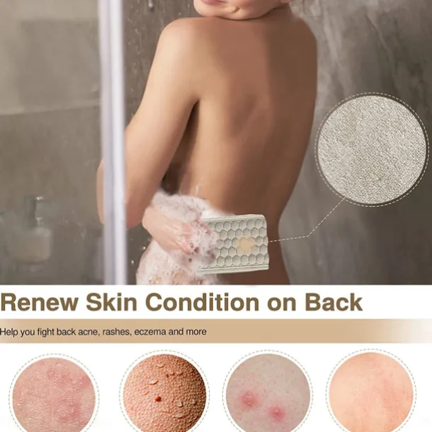 Exfoliating Back Scrubber & Exfoliating Sponge Pad Set for Shower, Bath Shower Scrubber for Men and Women, Luffa Scrubber to Deep Clean Relax Your Body (33 inch & 3.8 inch)