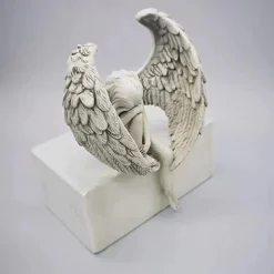 Fairy Statue,Sorrow Angel Statue Crafts, Pure White Love Angle With Wings Sculpture Ornaments, For Home Decor Bedroom Office Garden Tabletop