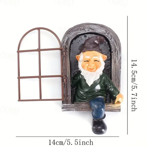 Fairy Tale Playful Goblin Garden Resin Decoration Statue Decoration, Garden Weatherproof Garden Statue, Tree Window Resin Garden Statuette Garden Decoration