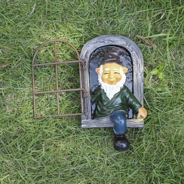 Fairy Tale Playful Goblin Garden Resin Decoration Statue Decoration, Garden Weatherproof Garden Statue, Tree Window Resin Garden Statuette Garden Decoration