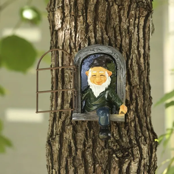 Fairy Tale Playful Goblin Garden Resin Decoration Statue Decoration, Garden Weatherproof Garden Statue, Tree Window Resin Garden Statuette Garden Decoration