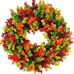 Fall Eucalyptus Farmhouse Wreath,Artificial Door Wreath, Front Door Decoration, Autumn Decoration Wreath, Autumn Decoration, Wall Wreath, Artificial Plants