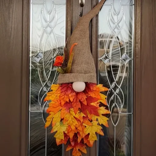 Fall Wreath Wreath Hat Faux Maple Wood Beads For Front Door Christmas Decoration