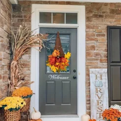 Fall Wreath Wreath Hat Faux Maple Wood Beads For Front Door Christmas Decoration