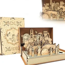 Family Easter Holy Week Gift, Easter Resurrection Scene Decor, Wooden Holy Week Book Playset, Handmade Vintage Easter Decor, Easter Decorations for Home, Religious Educational Book Kit