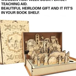 Family Easter Holy Week Gift, Easter Resurrection Scene Decor, Wooden Holy Week Book Playset, Handmade Vintage Easter Decor, Easter Decorations for Home, Religious Educational Book Kit