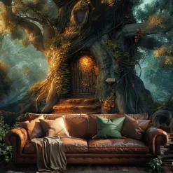 Fantasy Dream Tree House Hanging Tapestry Wall Art Large Tapestry Mural Decor Photograph Backdrop Blanket Curtain Home Bedroom Living Room Decoration