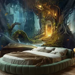 Fantasy Dream Tree House Hanging Tapestry Wall Art Large Tapestry Mural Decor Photograph Backdrop Blanket Curtain Home Bedroom Living Room Decoration