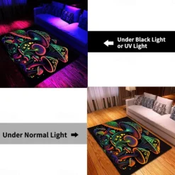 Fantasy Mushroom Blacklight Rug Carpet Floor Mat UV Reactive Glow in the Dark Rug Large Non-Slip Rug Mat Carpet for Room Decor