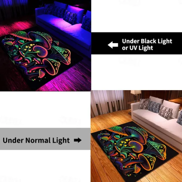 Fantasy Mushroom Blacklight Rug Carpet Floor Mat UV Reactive Glow in the Dark Rug Large Non-Slip Rug Mat Carpet for Room Decor