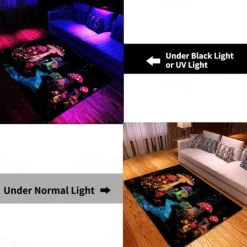 Fantasy Mushroom Blacklight Rug Carpet Floor Mat UV Reactive Glow in the Dark Rug Large Non-Slip Rug Mat Carpet for Room Decor