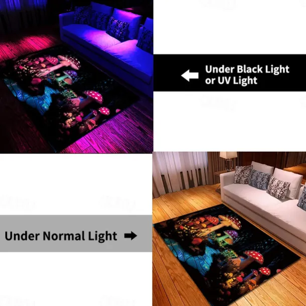 Fantasy Mushroom Blacklight Rug Carpet Floor Mat UV Reactive Glow in the Dark Rug Large Non-Slip Rug Mat Carpet for Room Decor