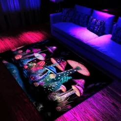 Fantasy Mushroom Blacklight Rug Carpet Floor Mat UV Reactive Glow in the Dark Rug Large Non-Slip Rug Mat Carpet for Room Decor
