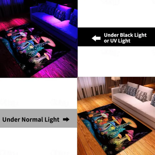 Fantasy Mushroom Blacklight Rug Carpet Floor Mat UV Reactive Glow in the Dark Rug Large Non-Slip Rug Mat Carpet for Room Decor
