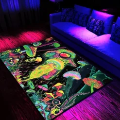 Fantasy Mushroom Blacklight Rug Carpet Floor Mat UV Reactive Glow in the Dark Rug Large Non-Slip Rug Mat Carpet for Room Decor