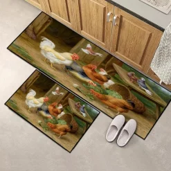 Farmhouse Chicken Area Rug Kitchen Mat Non-Slip Oil Proof Floor Mat Livingroom Rug Indoor Outdoor Mat Bedroom Decor Bathroom Mat Entrance Rug Door Mat