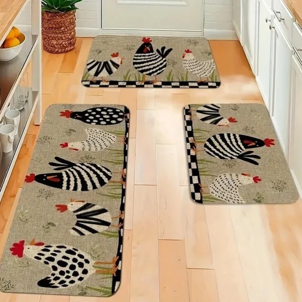 Farmhouse Chicken Area Rug Kitchen Mat Non-Slip Oil Proof Floor Mat Livingroom Rug Indoor Outdoor Mat Bedroom Decor Bathroom Mat Entrance Rug Door Mat