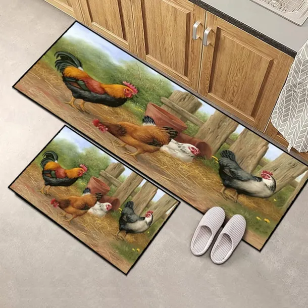 Farmhouse Chicken Area Rug Kitchen Mat Non-Slip Oil Proof Floor Mat Livingroom Rug Indoor Outdoor Mat Bedroom Decor Bathroom Mat Entrance Rug Door Mat